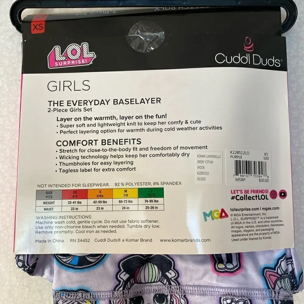 Cuddl Duds® Size XS LOL Surprise Base Layer  2-piece